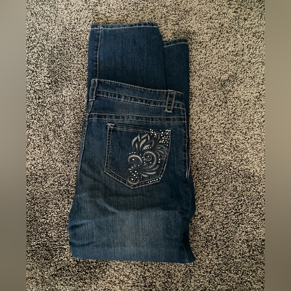 Vintage Faded Glory Jeans 16 A Straight Leg Stretch Rhinestone Accents Blue